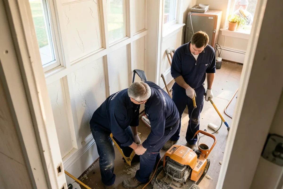 victorian plaster wall drying during water mitigation in Baltimore MD